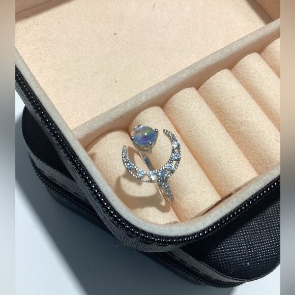 🌙Sterling Silver Adjustable MoonStone Half Moon Ring - Picture 11 of 16